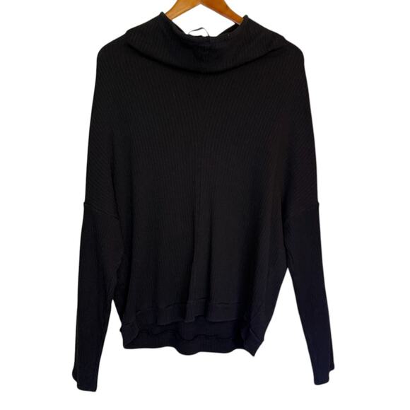 Free People Beach Sweater Women Medium Black Oversized Ribbed Drop Sleeve Mock - Picture 1 of 8